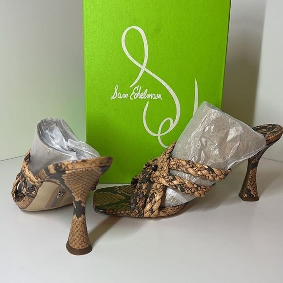 Sam Elderman Marjorie Dark Wheat Snakeskin Slip-on Heels sz 9.5 M - Picture 2 of 5